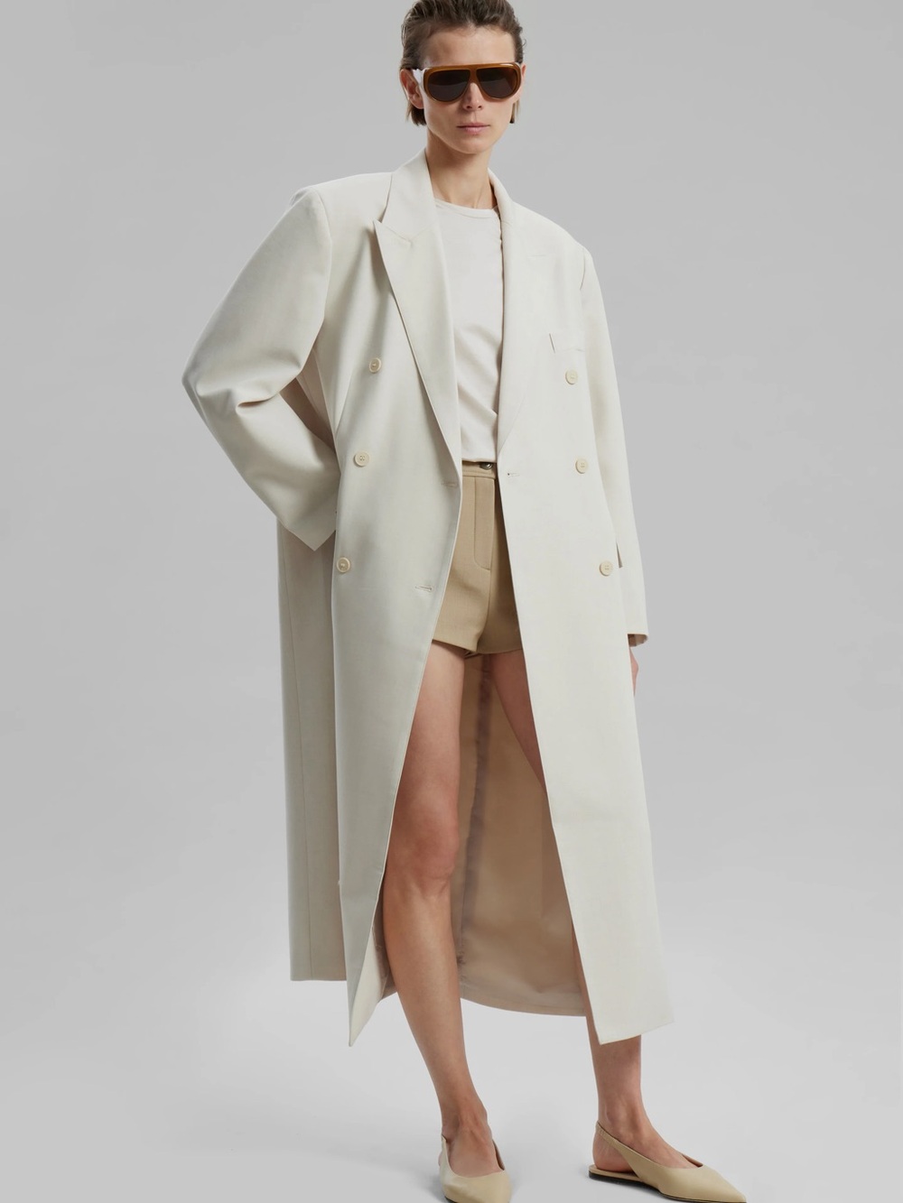 Frankie Shop Dex Double Breasted Coat in Light Tan